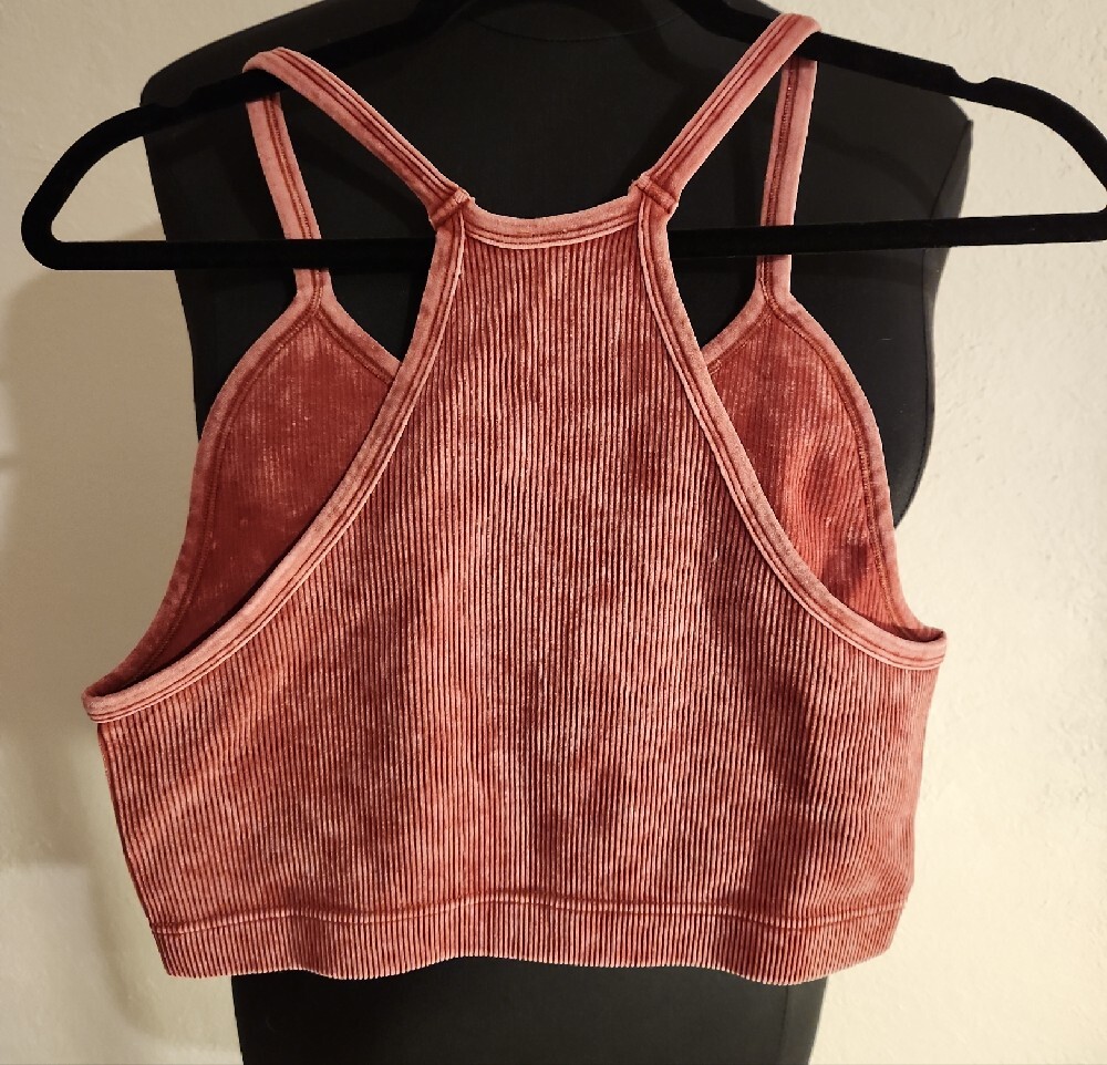 Zenana Outfitters Ribbed Crop Tank Top Mineral Wash Rust 2X 3X - Picture 2 of 6